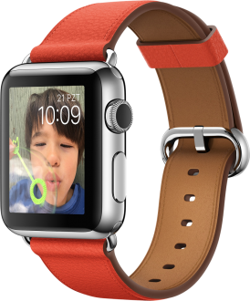 Apple Watch (38 mm) Paslanmaz Çelik Kasa ve Klasik Tokalı Kırmızı Kayış