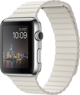 Apple Watch (42 mm) Paslanmaz Çelik Kasa ve Beyaz Deri Loop