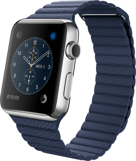 Apple Watch (42 mm) Paslanmaz Çelik Kasa ve Gece Mavisi Deri Loop
