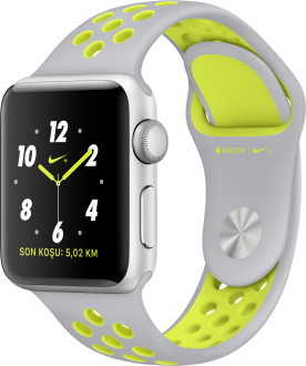 Watch Nike+ Series 2 (38 mm) Gümüş Rengi Alüminyum Kasa ve Mat Gümüş/Volt Nike Spor Kordon