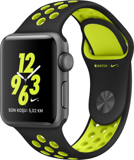 Watch Nike+ Series 2 (38 mm) Uzay Grisi Alüminyum Kasa ve Siyah/Volt Nike Spor Kordon