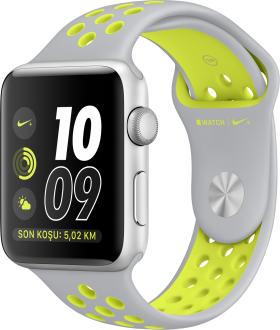 Watch Nike+ Series 2 (42 mm) Gümüş Rengi Alüminyum Kasa ve Mat Gümüş/Volt Nike Spor Kordon