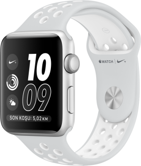 Watch Nike+ Series 2 (42 mm) Gümüş Rengi Alüminyum Kasa ve Saf Platin/Beyaz Nike Spor Kordon