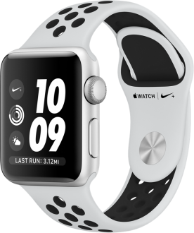 Watch Nike+ Series 3 GPS (38 mm) Gümüş Rengi Alüminyum Kasa ve Saf Platin/Siyah Nike Spor Kordon