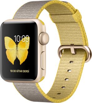 Apple Watch Series 2 (38 mm) Altın Rengi Alüminyum Kasa ve Naylon Örme Sarı/Açık Gri Kordon