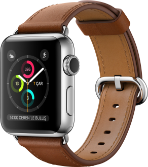 Apple Watch Series 2 (38 mm) Paslanmaz Çelik Kasa ve Klasik Tokalı Klasik Kahve Kayış