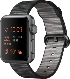 Apple Watch Series 2 (38 mm) Uzay Grisi Alüminyum Kasa ve Naylon Örme Siyah Kordon