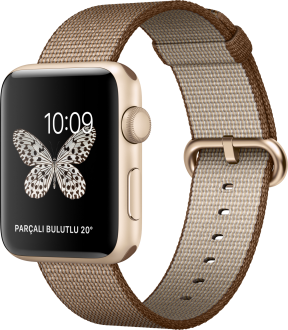 Apple Watch Series 2 (42 mm) Altın Rengi Alüminyum Kasa ve Naylon Örme Yanık Kahve/Karamel Kordon