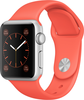 Apple Watch Sport (38 mm) Gümüş Rengi Alüminyum Kasa ve Kayısı Rengi Spor Kordon