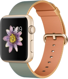 Apple Watch Sport (42 mm) Altın Rengi Alüminyum Kasa ve Naylon Örme Kırmızı/Altın Kordon