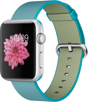 Apple Watch Sport (42 mm) Gümüş Rengi Alüminyum Kasa ve Naylon Örme Tropik Mavi Kordon