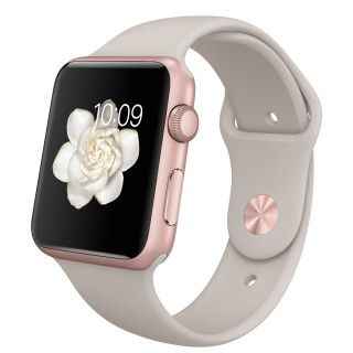 Apple Watch Sport (42 mm) Roze Altın Rengi Alüminyum Kasa ve Taş Rengi Spor Kordon