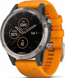 Garmin Fenix 5 Plus Sapphire Titanium with Solar Flare Orange Band