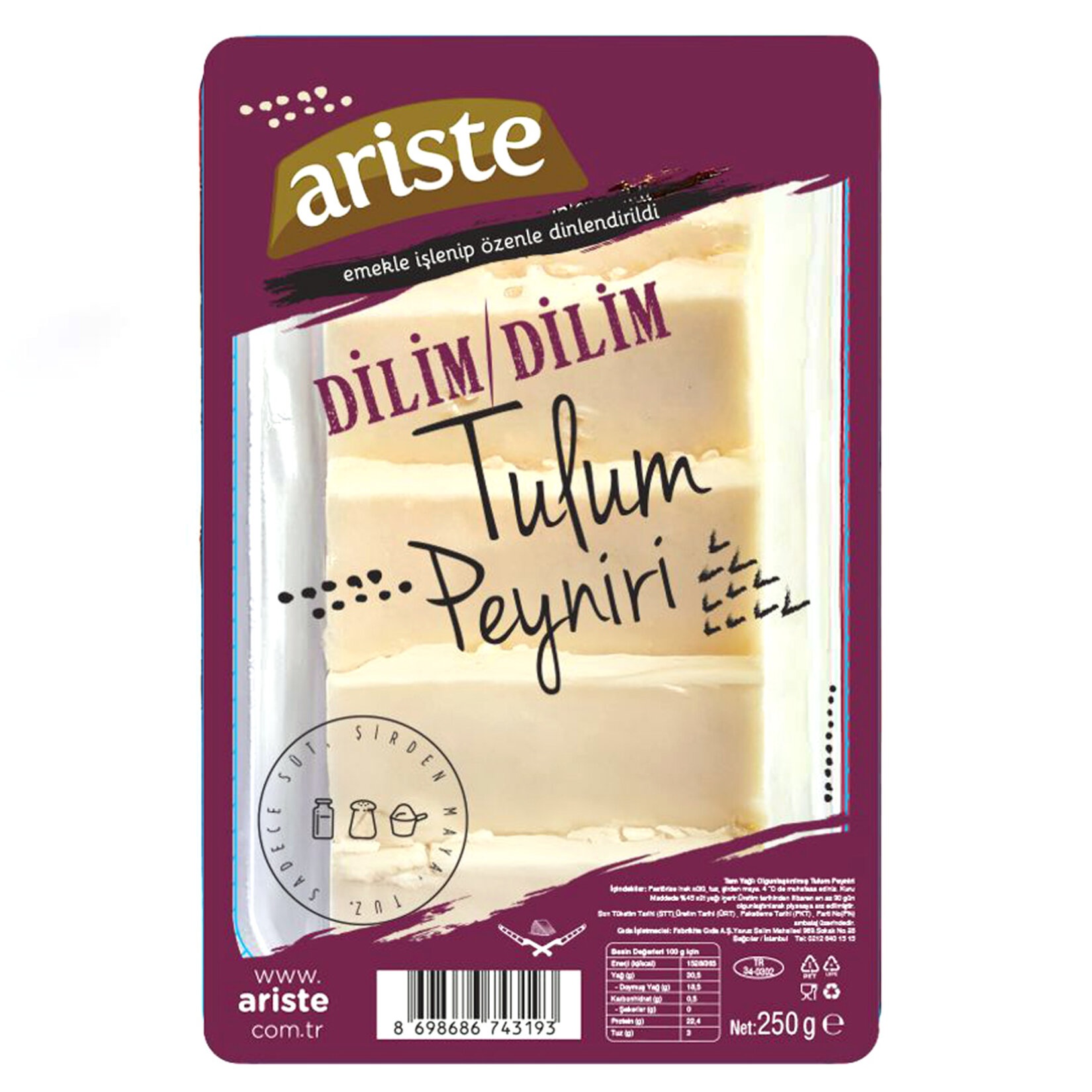 Ariste Dilim Dilim Tulum Peyniri 250 Gr
