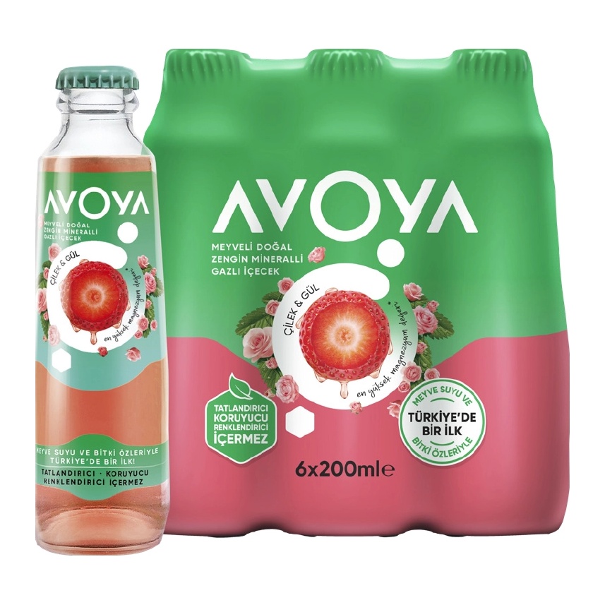 Avoya Çilek-Gül Maden Suyu 6x200 Ml