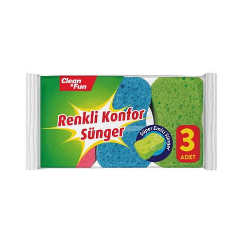Clean&fun Bulaşık Süngeri Renkli Konfor 3 Adet