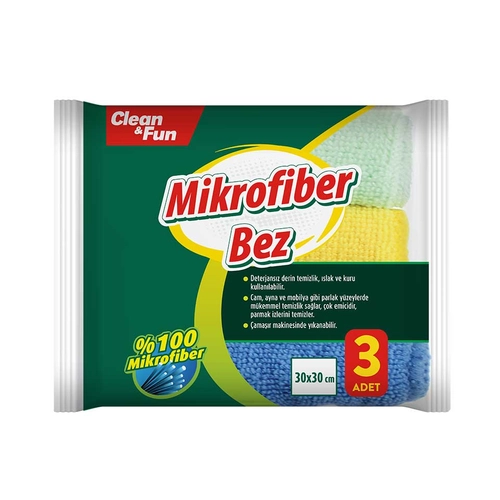 Clean&fun Temizlik Bezi Mikrofiber 30x30 Cm 3 Adet