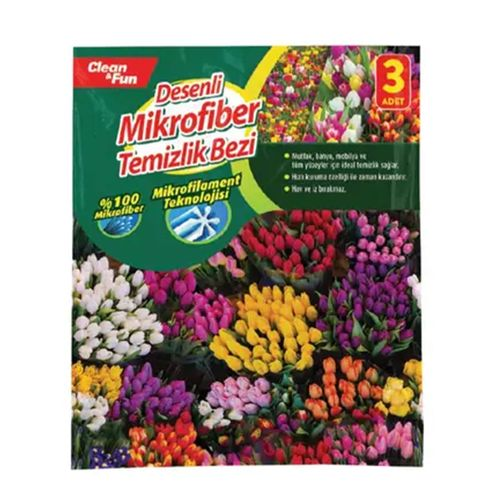 Clean & Fun Temizlik Bezi Mikrofiber Desenli 3 Adet