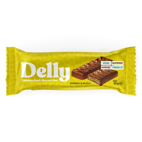Delly Çikolata Kaplamalı Bademli & Muzlu Meyveli Bar 35 Gr