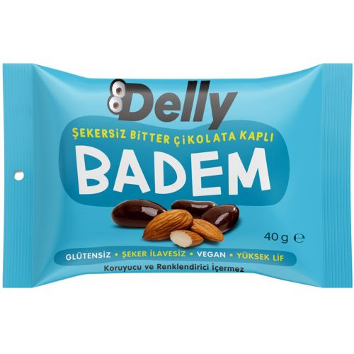 Delly Şekersiz Çikolata Kaplı Badem 40 Gr