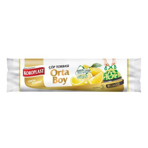 Koroplast 15li Orta Ekstra Güçlü Büzgülü Limon Çöp Torbası