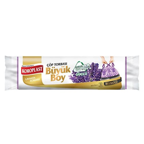Koroplast Büyük Boy Ekstra Dayanıklı Büzgülü Lavanta Çöp Torbası 10 Adet