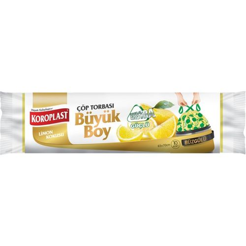 Koroplast Büyük Ekstra Güçlü Büzgülü Limon Çöp Torbası 10 Adet