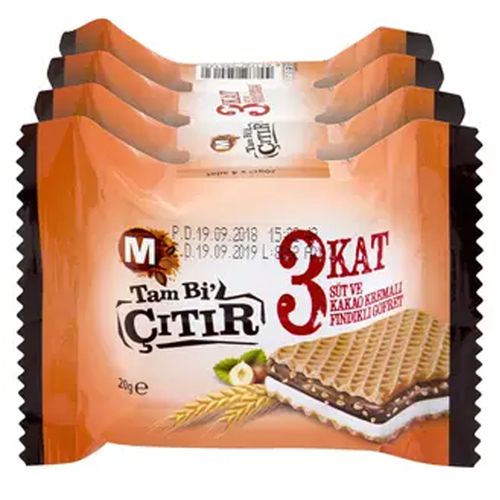 Migros Tam Bi Çıtır Kakao Kremalı Gofret 4x20 Gr