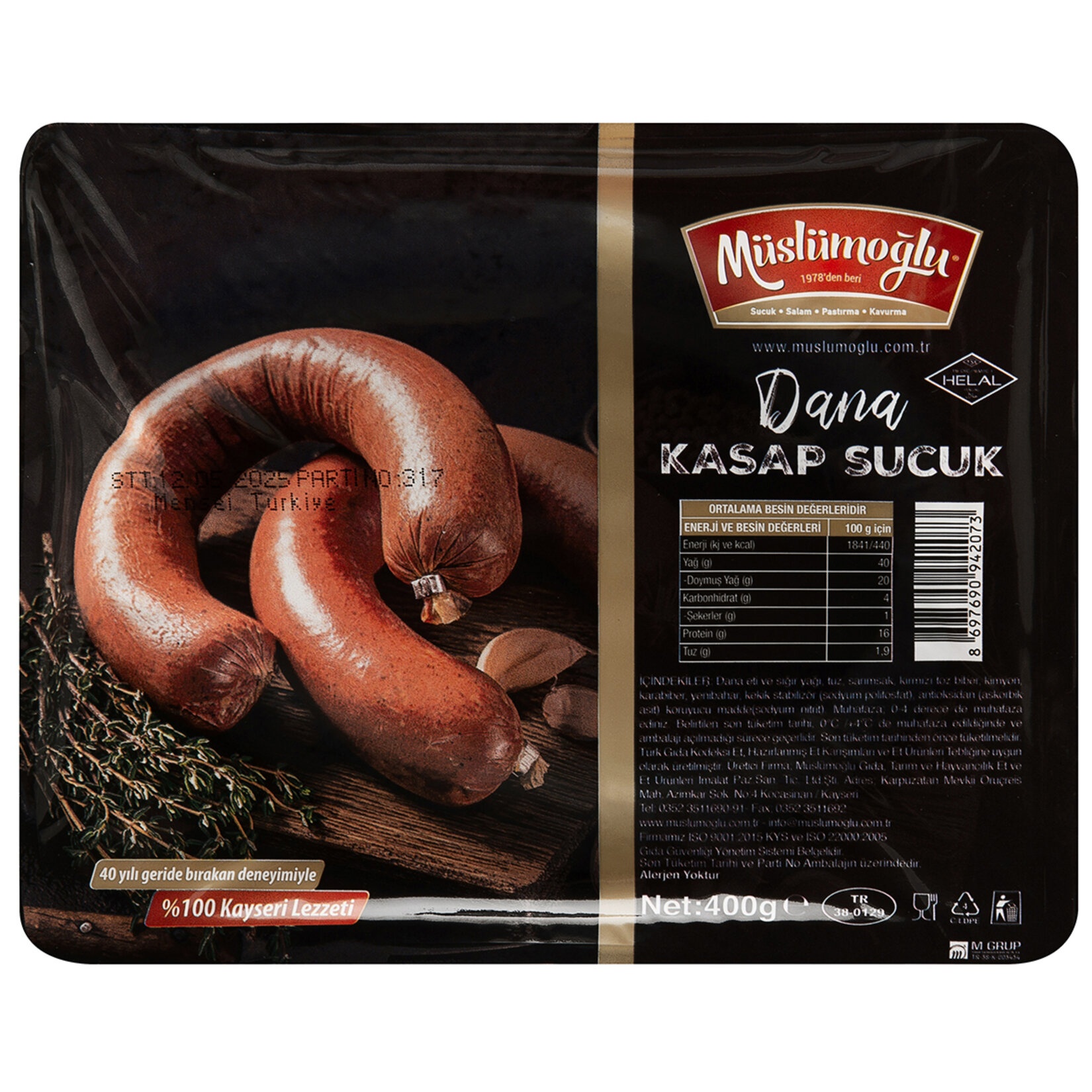 Müslümoğlu Dana Kasap Sucuk 400 Gr