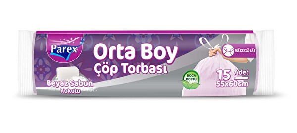 Parex Büzgülü Çöp Torbası Beyaz Sabun Kokulu Orta Boy 15 Adet