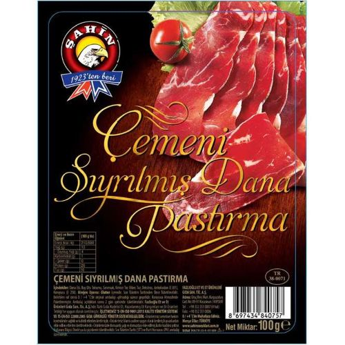 Şahin Pastırma Dana Çemensiz 80 Gr