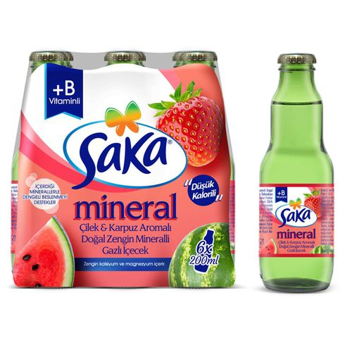 Saka Karpuz Çilek Aromalı Gazlı İçecek 6x200 Ml