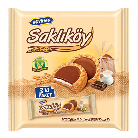 Saklıköy Sütlü Çikolata Kaplamalı Bisküvi 3x100 Gr