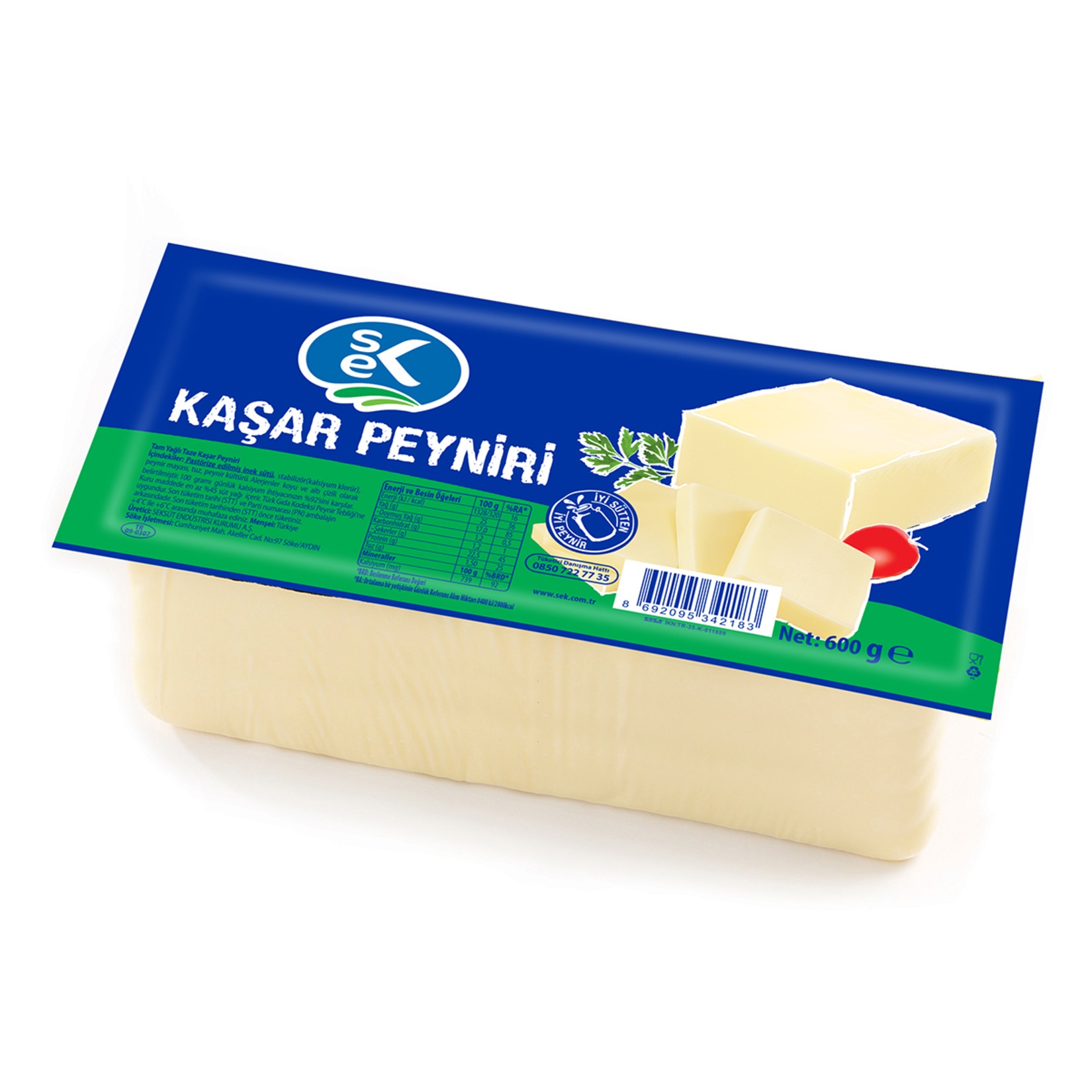 Sek Tam Yağlı Taze Kaşar Peyniri 600 Gr
