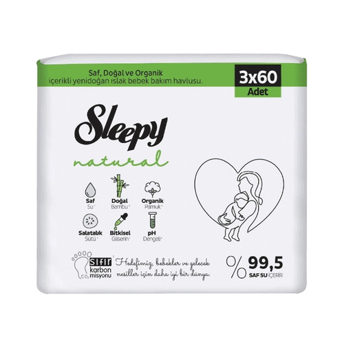 Sleepy Islak Havlu Natural 3 x 60 Adet