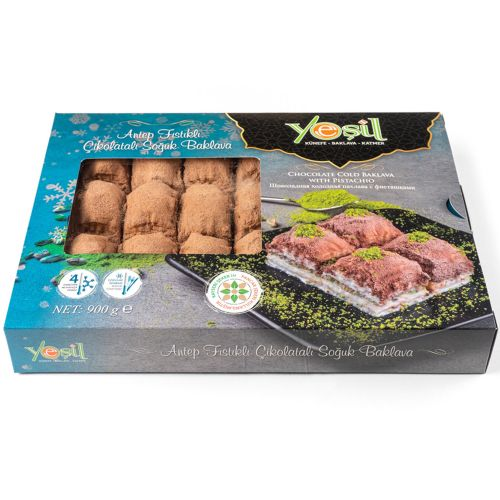 Yeşil Antep Fıstıklı Çikolatalı Soğuk Baklava 900g